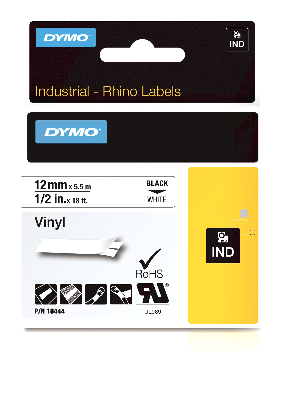 Dymo Rhino Cinta ID1-12 Negro/blanco vinilo