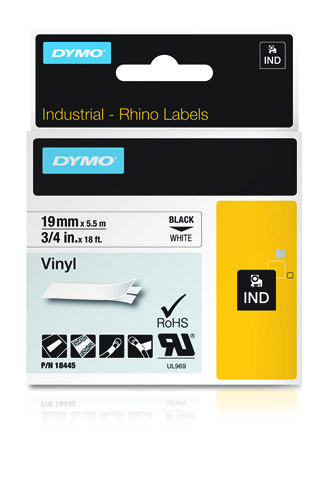 Dymo Rhino Cinta ID1-19 Negro/blanco vinilo