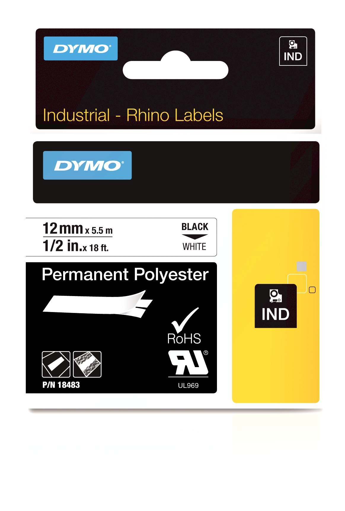 Dymo Rhino Cinta ID1-12 Negro/blanco polyester