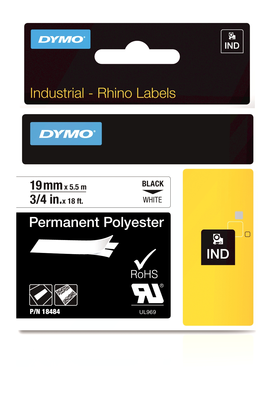 Dymo Rhino Cinta ID1-19 Negro/blanco polyester