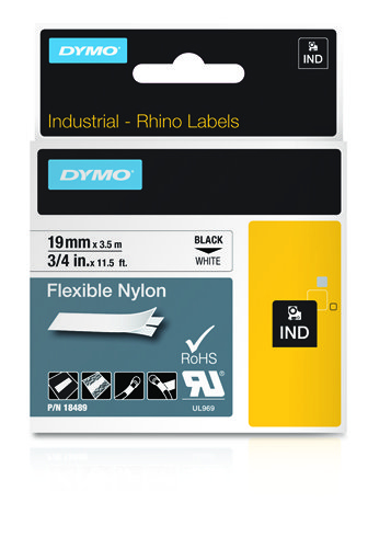 Dymo Rhino Cinta ID1-19 Negro/blanco nylon