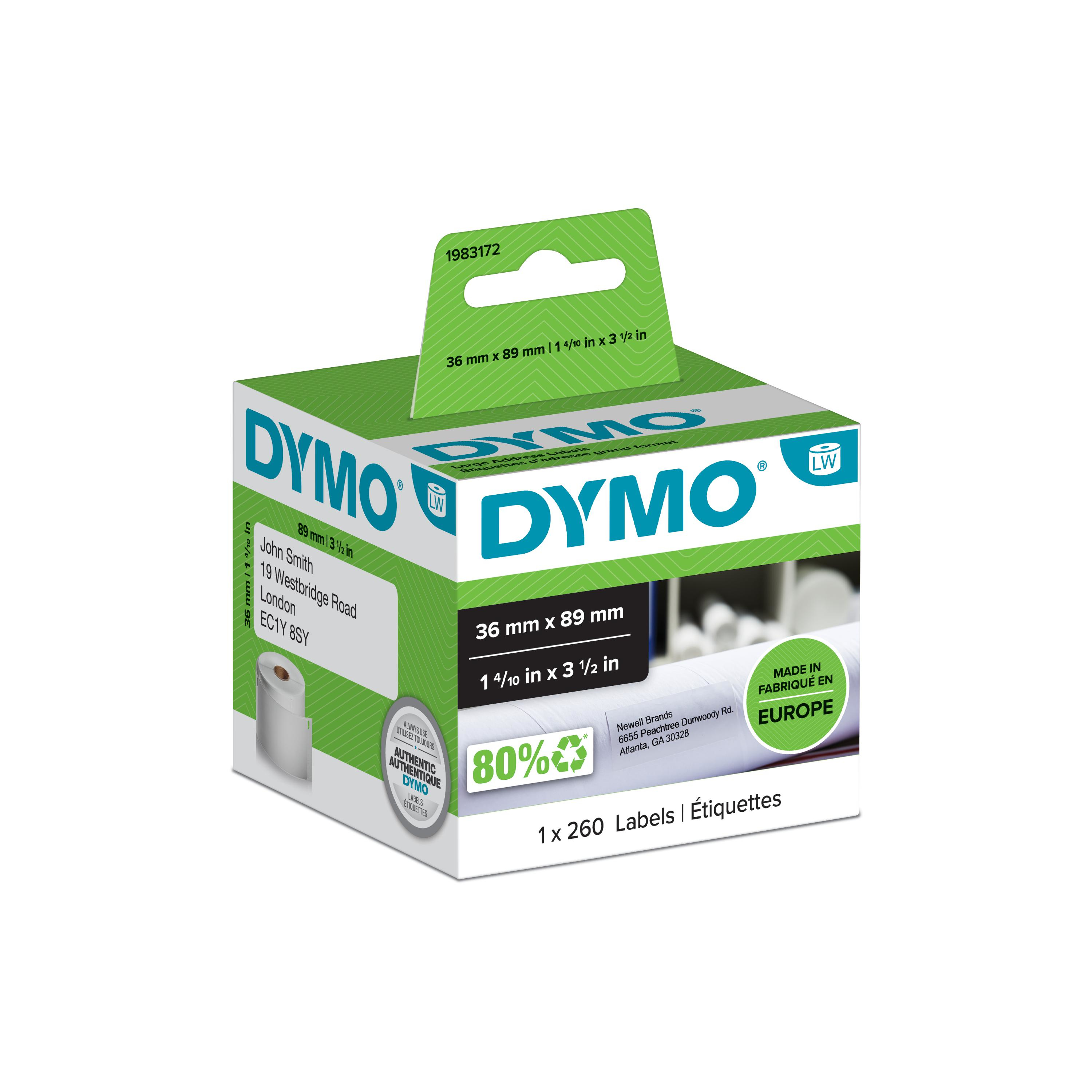Dymo Etiqueta Lw Etiquetas dirección 89x36mm 1 rollo de etiquetas (260) Papel blanco