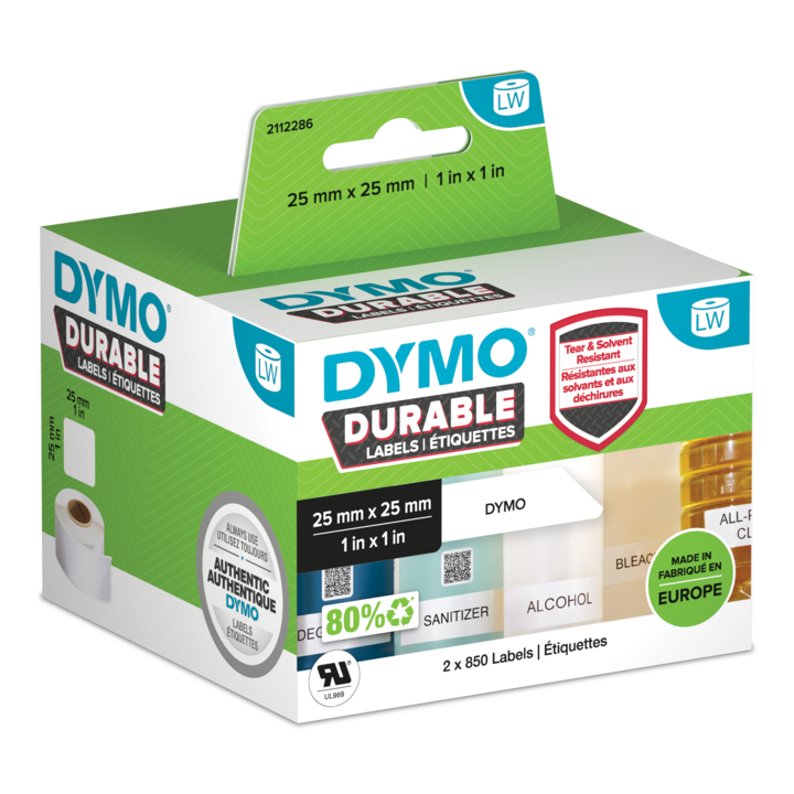 Dymo Etiqueta Lw Durable 1" X 1" (25MM X 25MM) Papel blanco