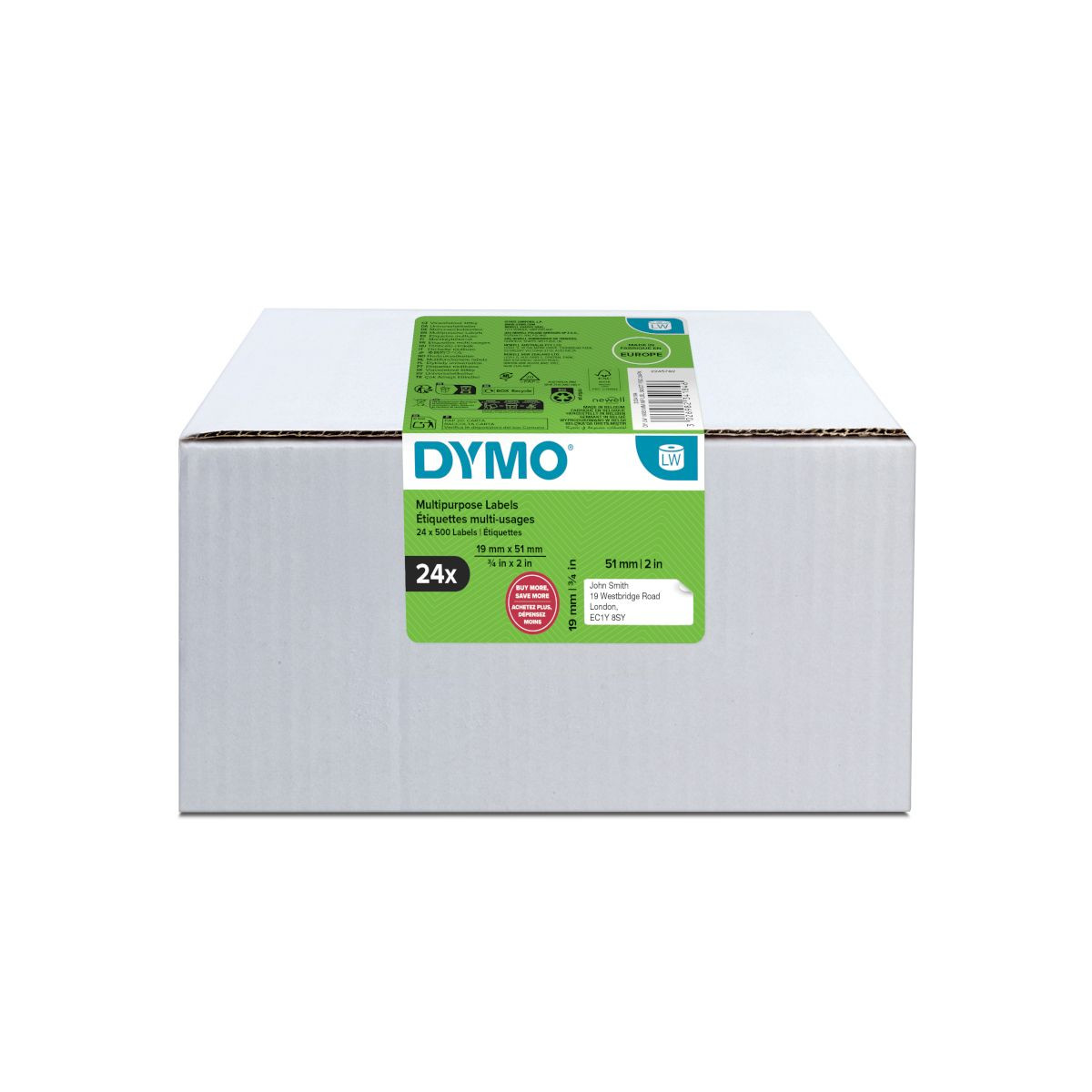 Dymo Etiqueta Lw Multipack multifunción 19X51mm - Value Pack (24 Rollos de 500 etiquetas)
