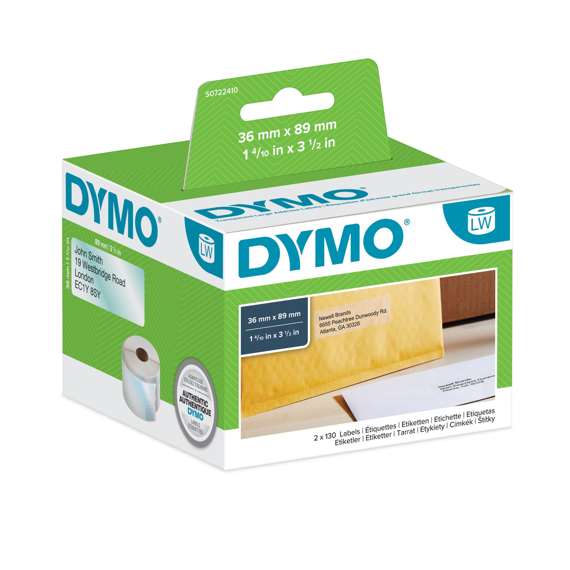 Dymo Etiqueta Lw dirección 89x36mm, 1 rollo etiquetas (260) Plástico transparente