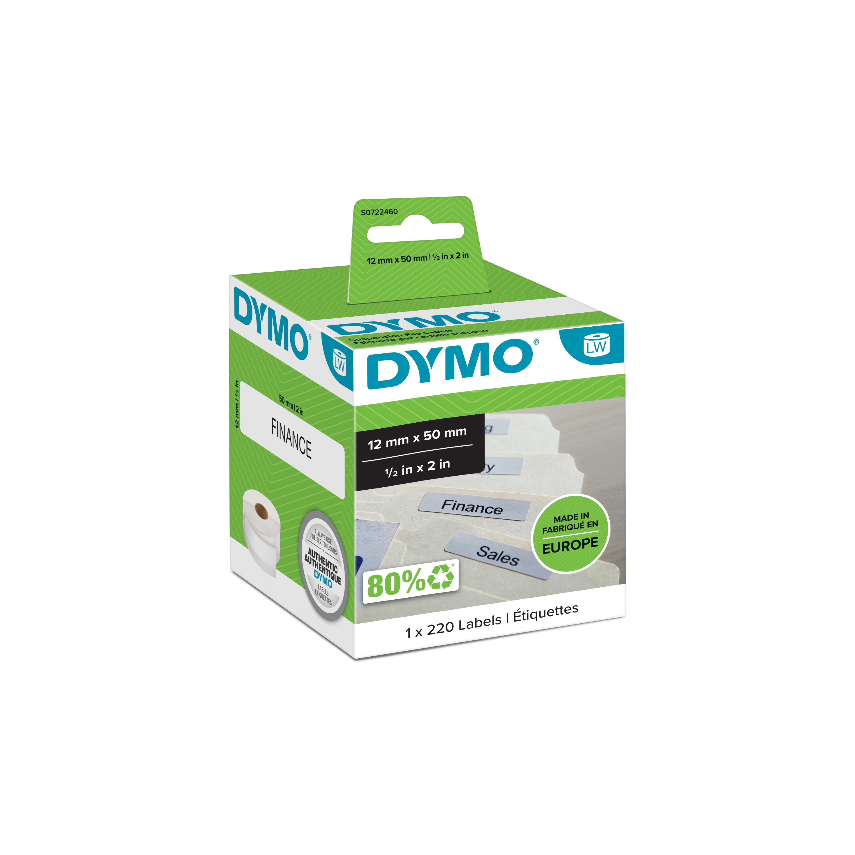 Dymo Etiqueta Lw carpetas colgantes 50x12mm, 1 rollo etiquetas (220) Papel Blanco