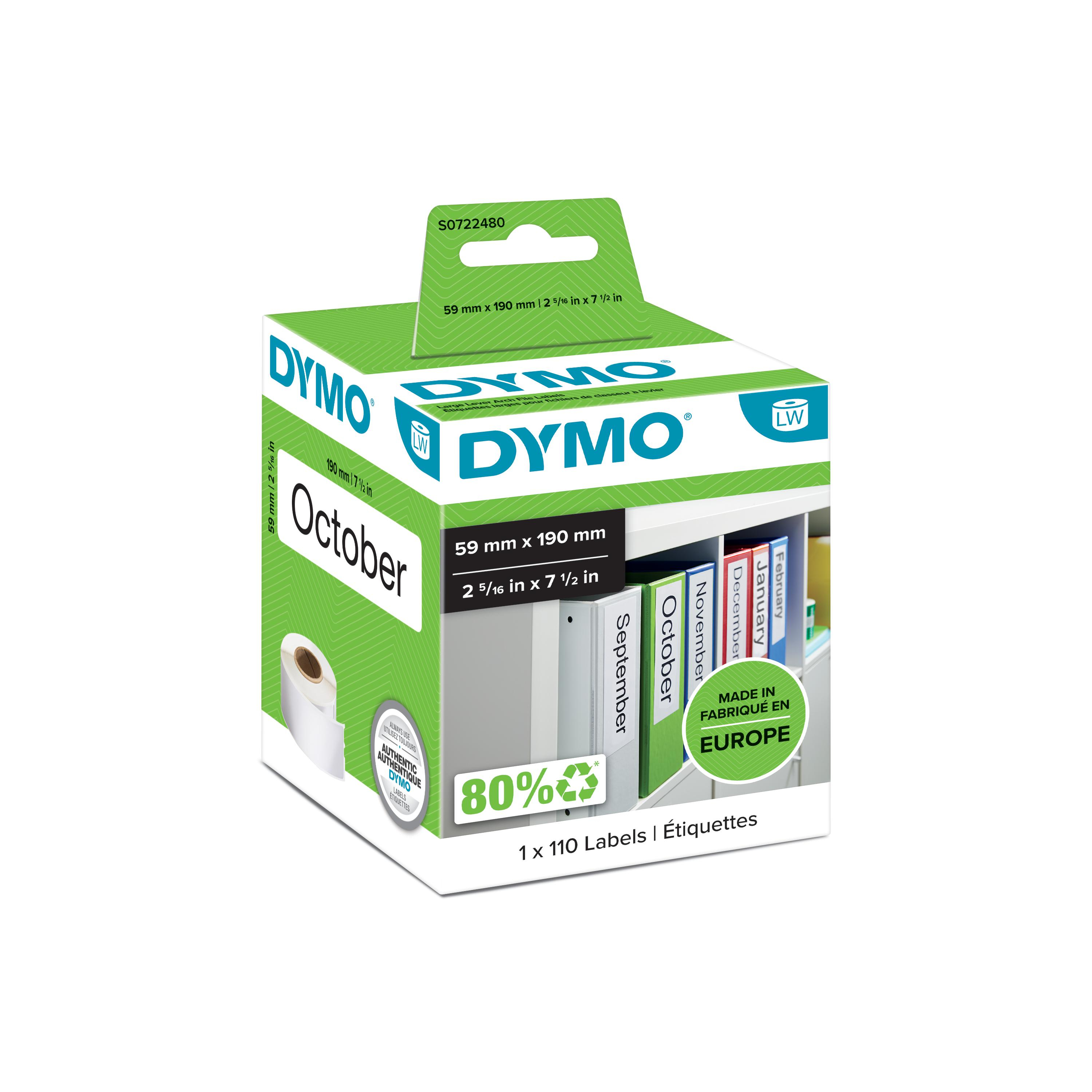 Dymo Etiqueta Lw lomo archivadores, 1 rollo etiquetas (110) Papel blanco