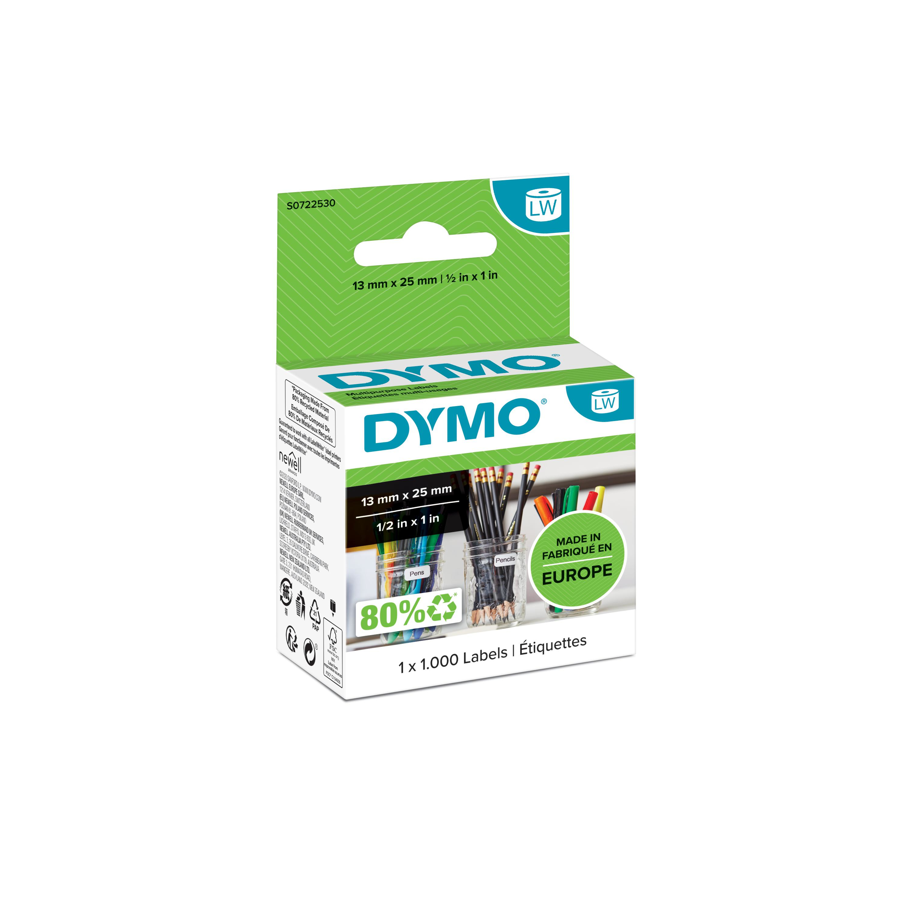 Dymo Etiqueta Lw multifunción 25X13mm, 1 rollo etiquetas (1000) Papel blanco