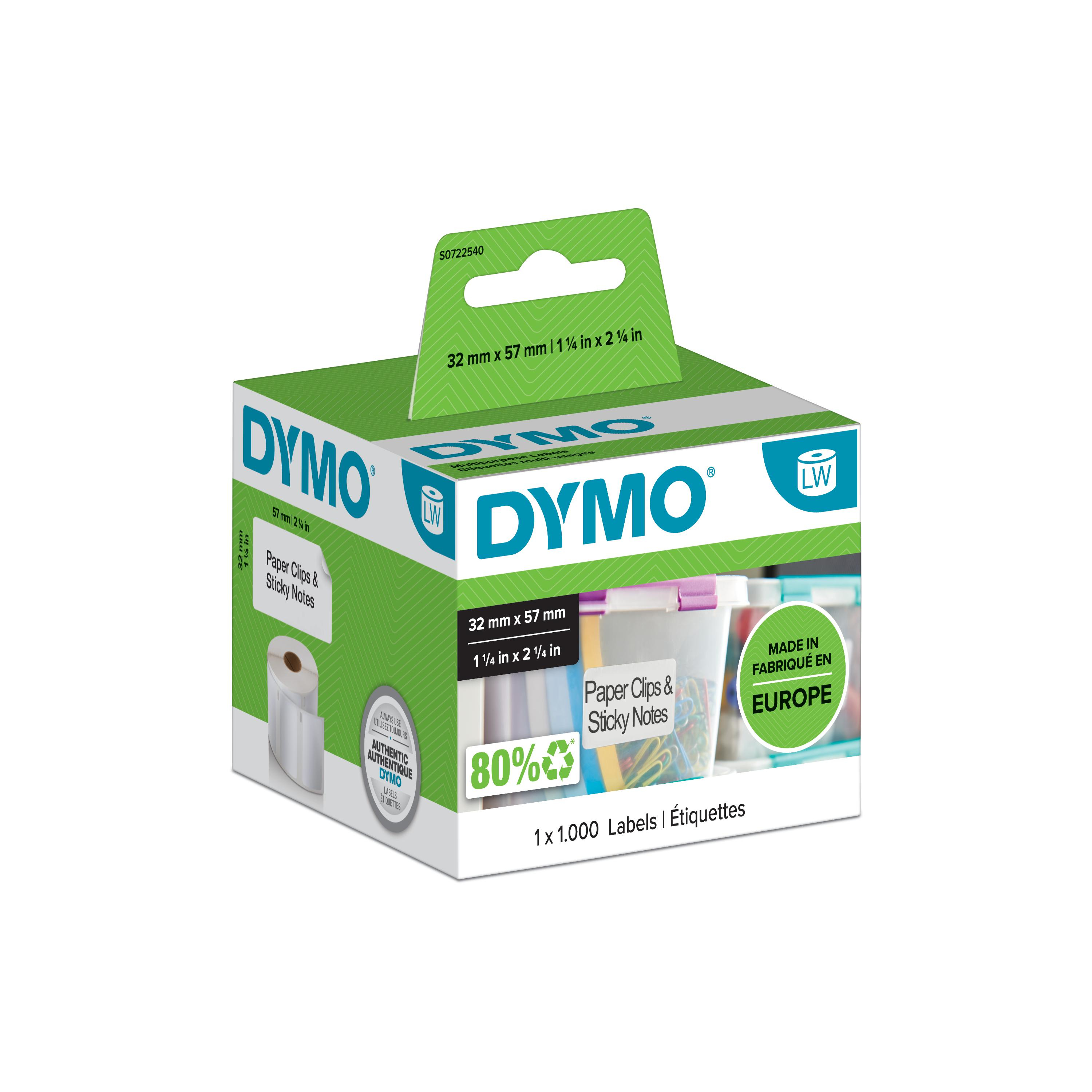 Dymo Etiqueta Lw multifunción 57X32mm, 1 Rollo de 1000 etiquetas