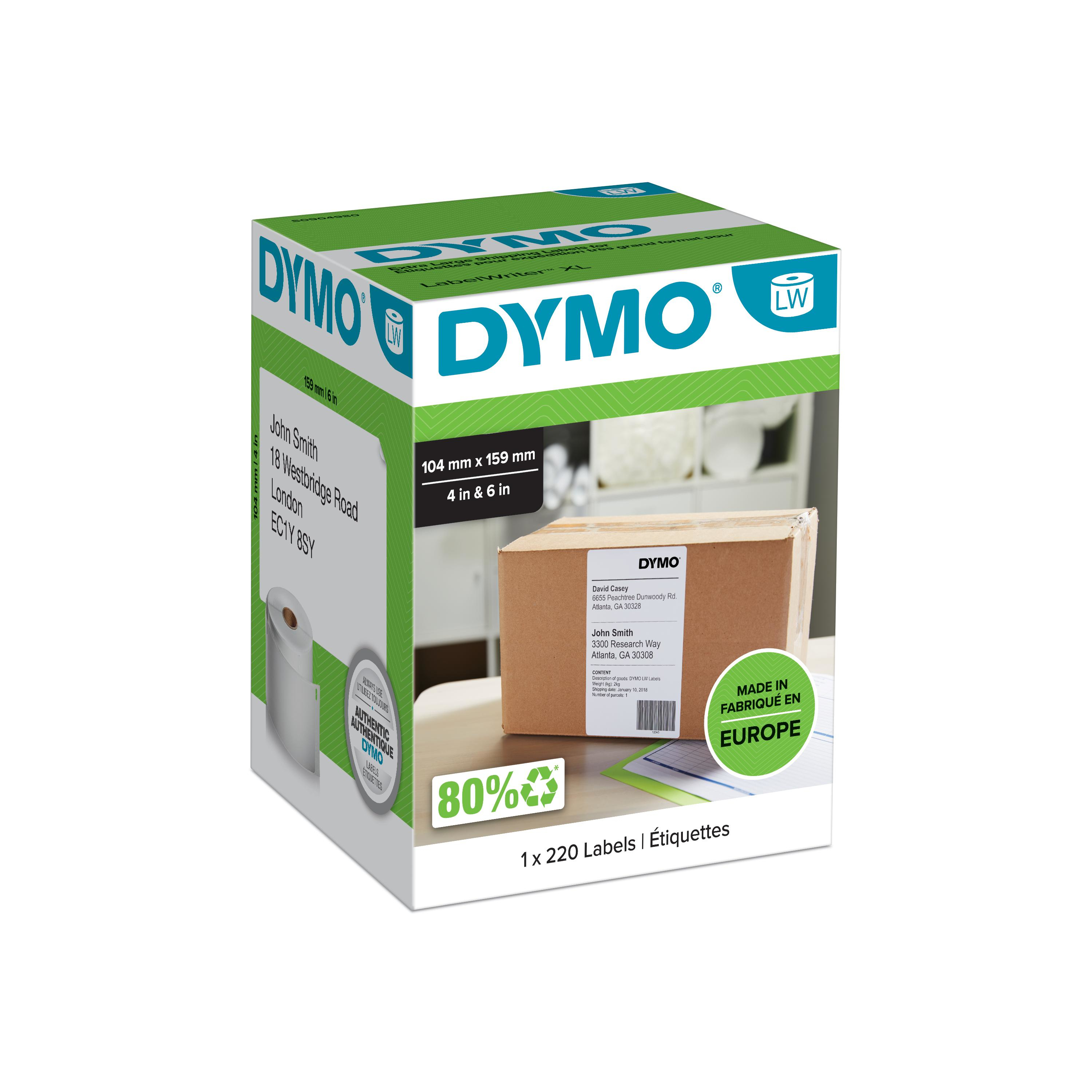 Dymo Etiqueta Lw envío 104x159 mm blanca para impresoras 4xl/5xl rollo de 220
