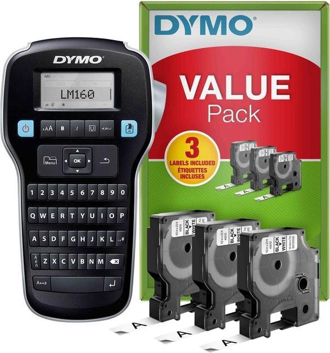 Dymo Rotuladora Label Manager LM160 kit Etiquetadora + 3 rollos de cinta de etiquetas D1…