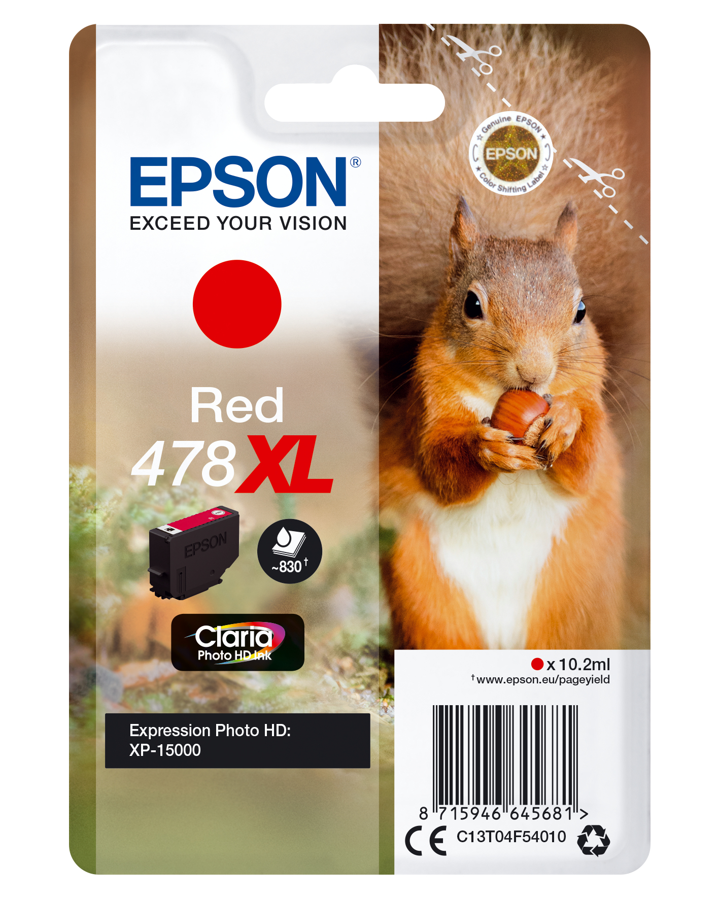 Epson Singlepack Rojo 478XL Claria Photo HD Ink ardilla