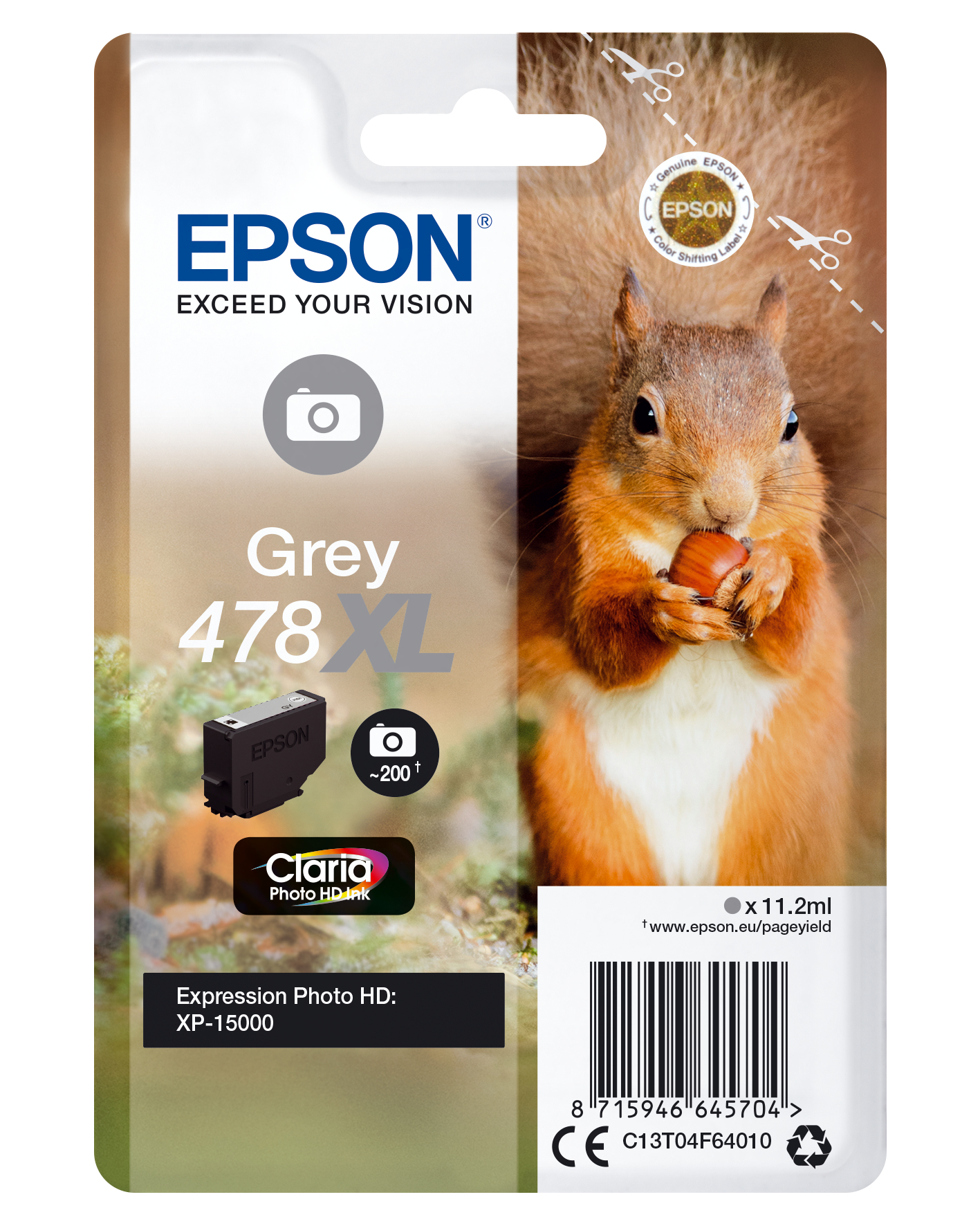 Epson Singlepack Gris 478XL Claria Photo HD Ink ardilla