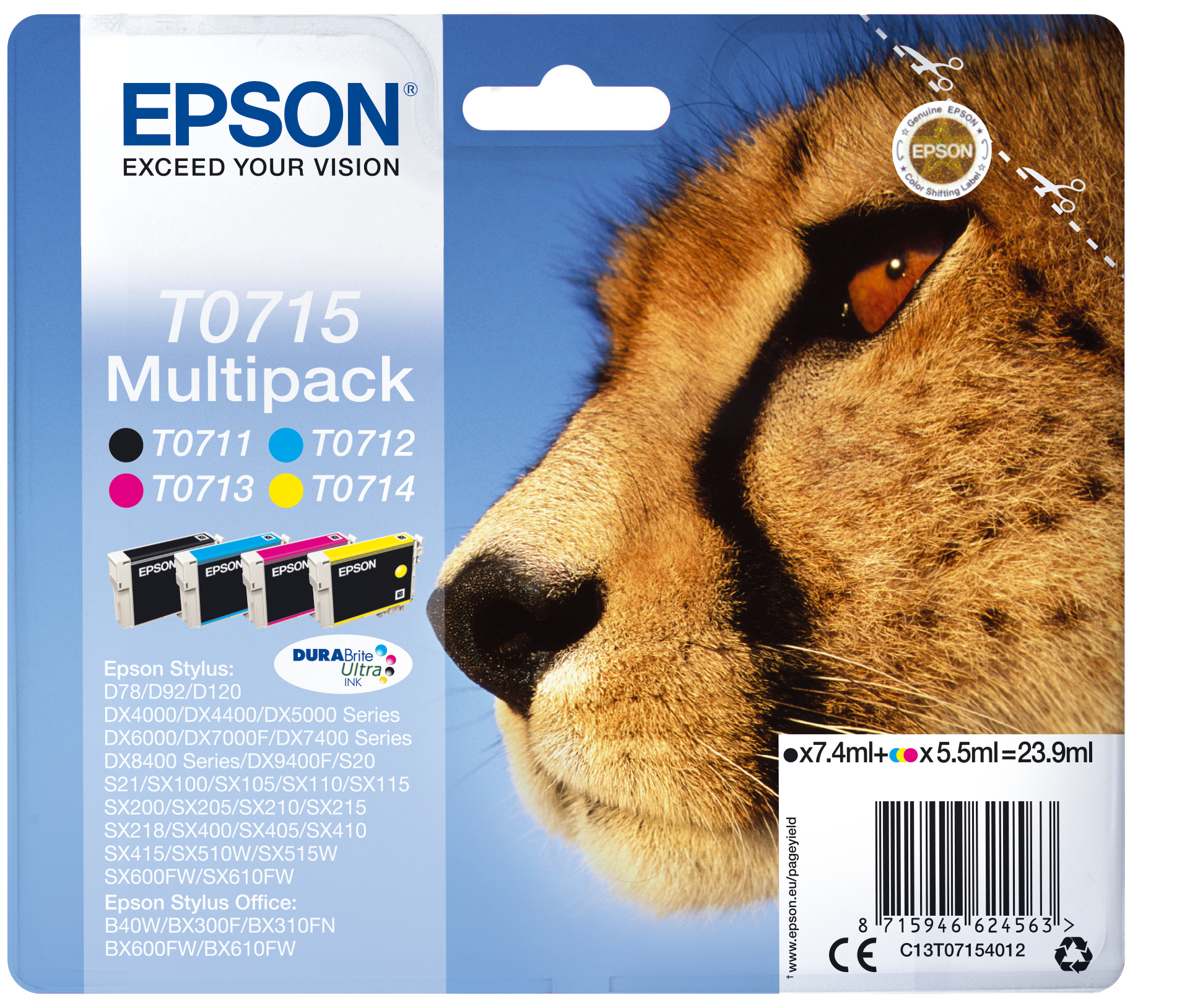 Epson Stylus D-78/92/120/SX218 DX-4000/5000/6000/7000F Pack 4 Cartuchos…
