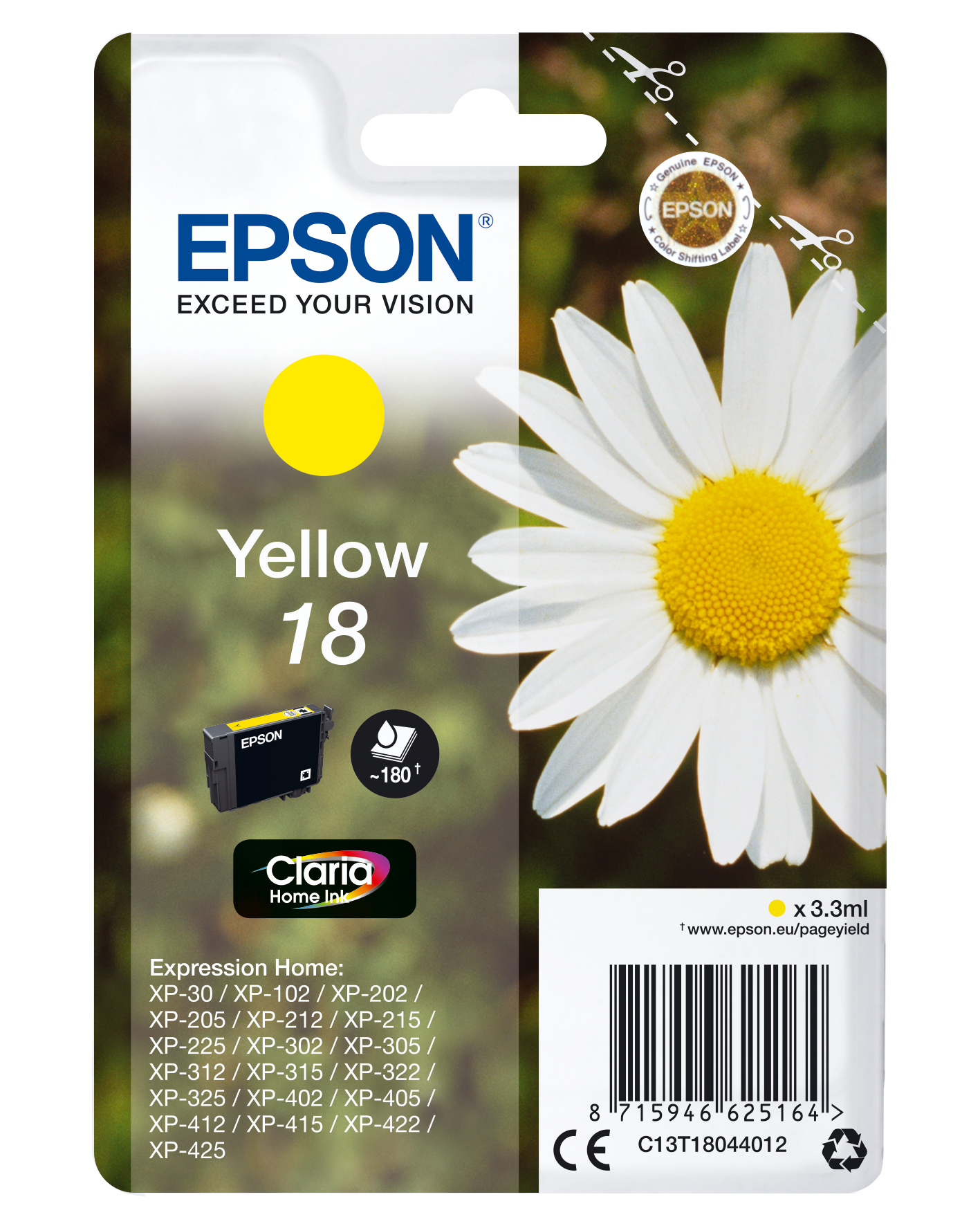 Epson Expression Home XP-102/205/305/405 Cartucho Amarillo nº18