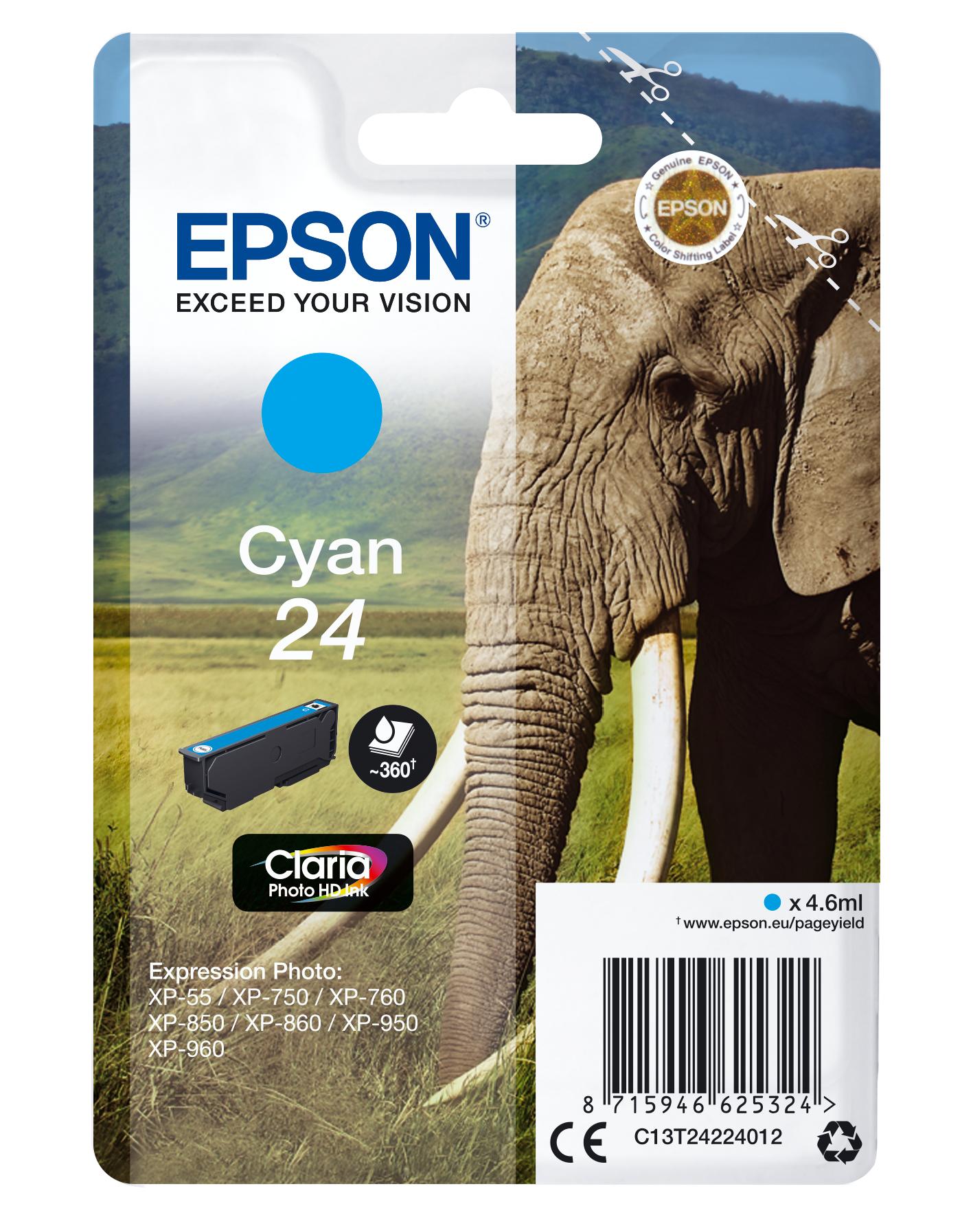 Epson Claria Photo HD Ink Cartucho Cian 24 Expression Photo XP-950