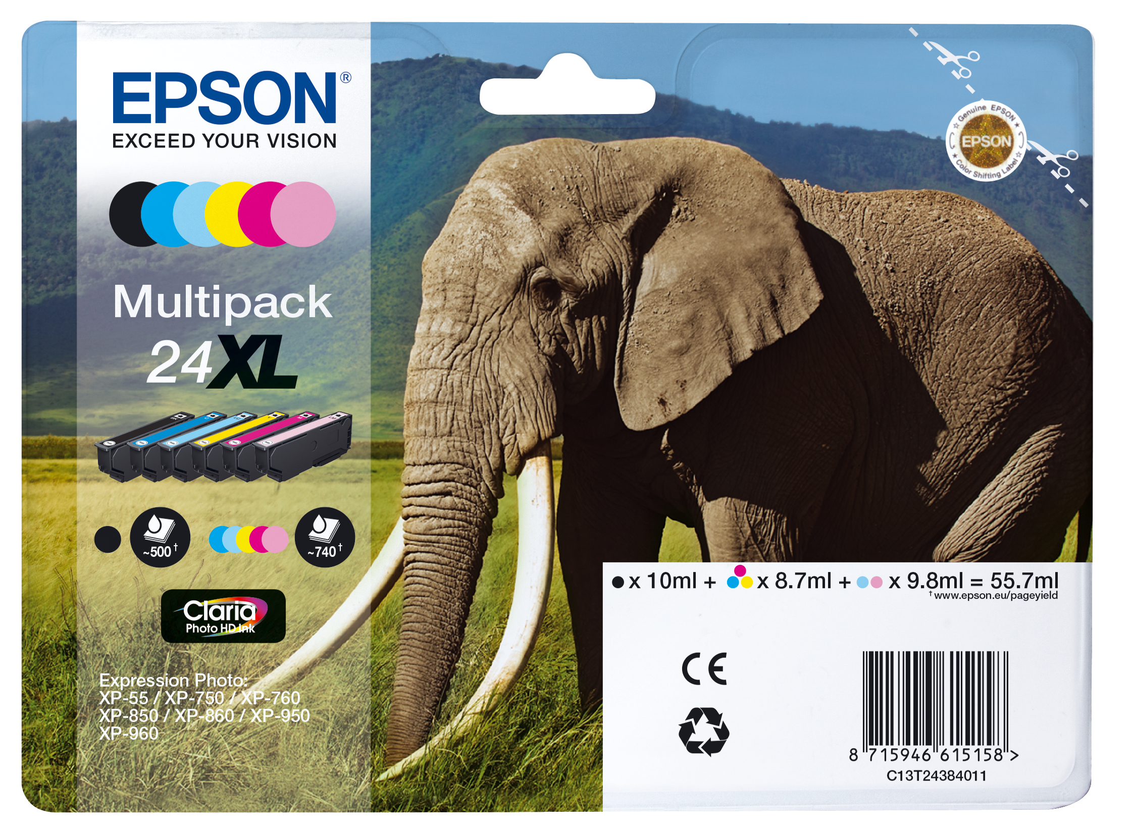 Epson Claria Photo HD Ink Cartucho Multipack 6 Colores 24XL Expression Photo XP-760/950