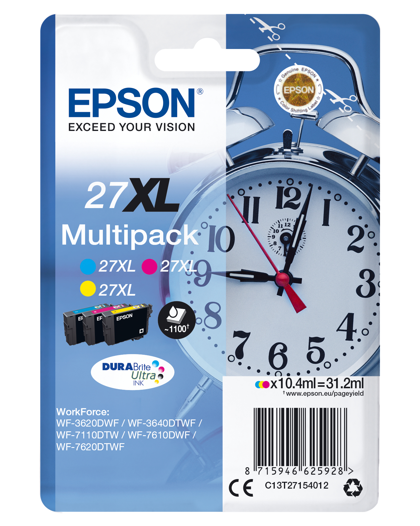 Epson WorkForce WF-3000 y WF-7000 Multipack (C, M, Y)de Alta Capacidad nº27XL