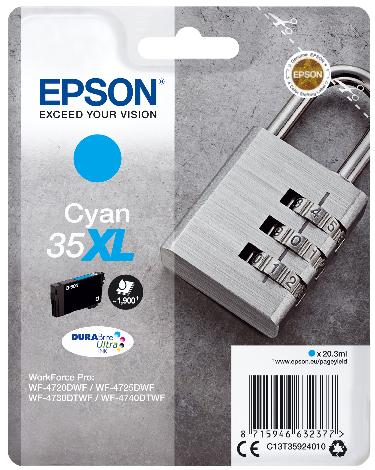 Epson Singlepack Cyan 35XL DURABrite Ultra Ink