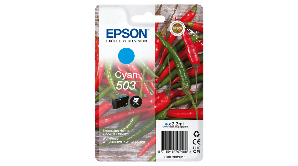 Epson Cartucho Cian 503 WF-2960dwf, WF-2965dwf, XP-5205 Pimiento