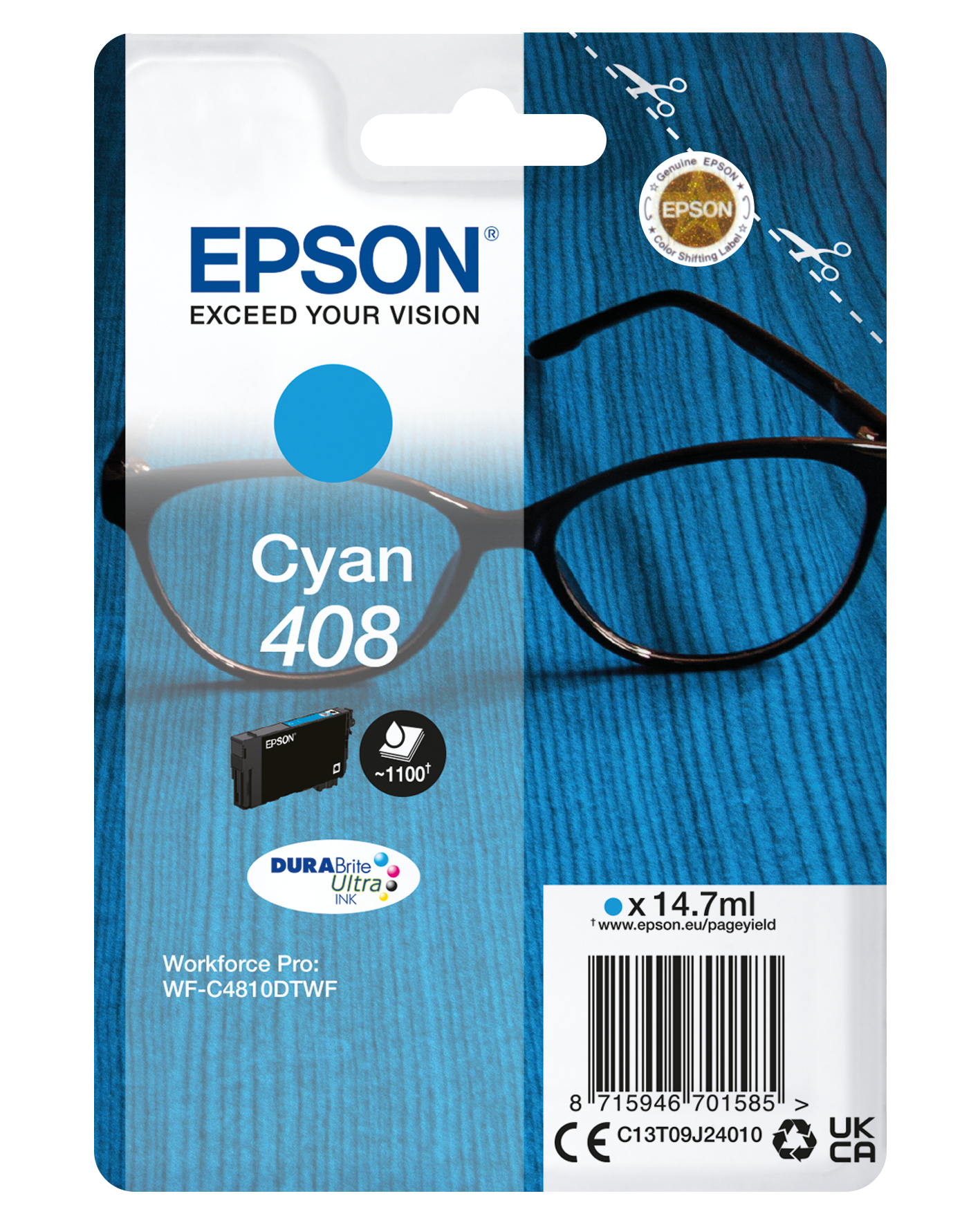 Epson tinta Cyan Singlepack 408 DURABrite Ultra Ink