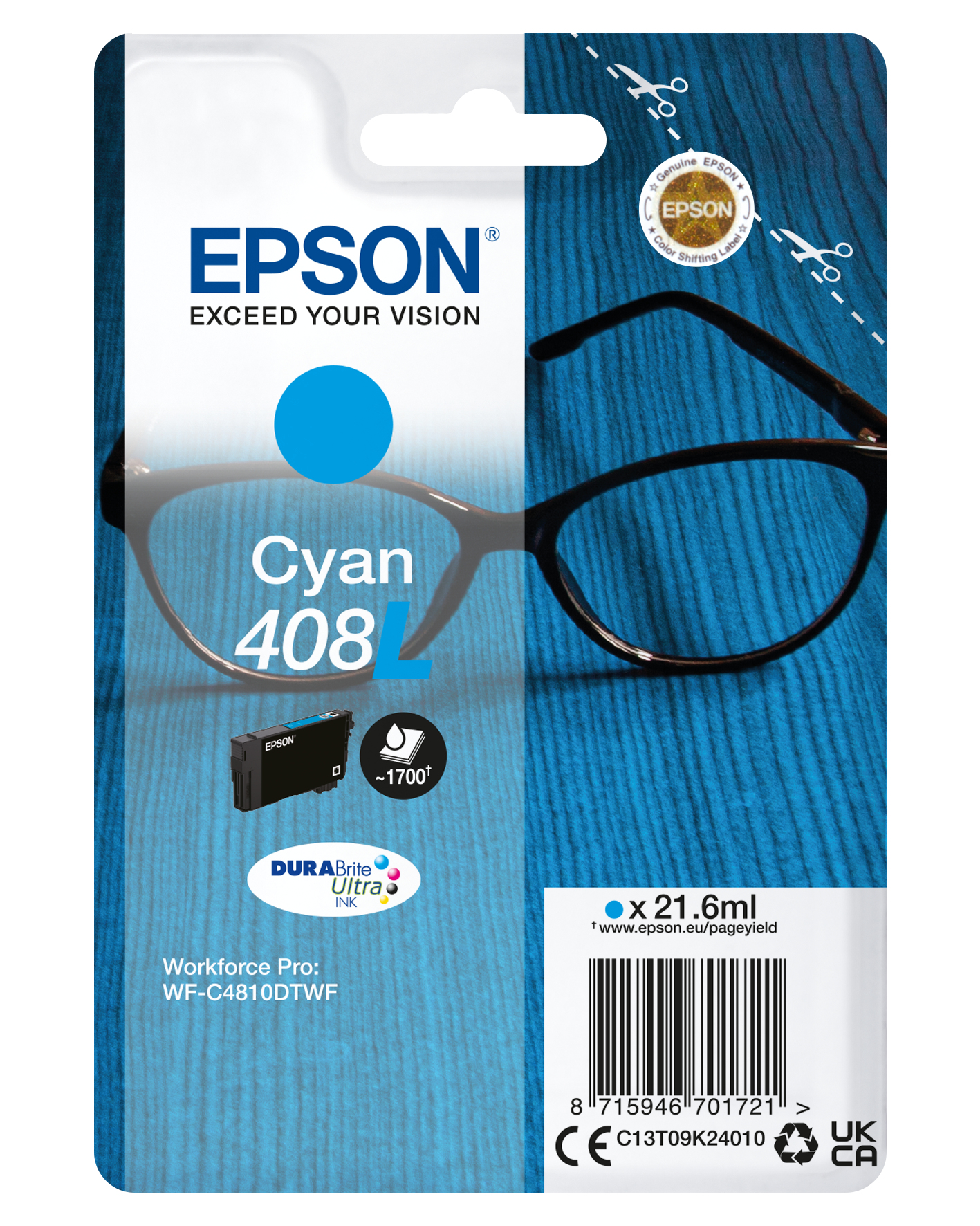 Epson tinta CyanSinglepack 408L DURABrite Ultra Ink