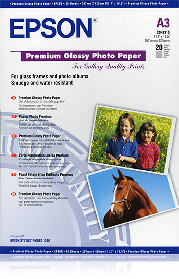 Epson Papel Premium Glossy Photo 255g, 20 Hojas de A3