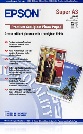 Epson Papel Fotografico Semibrillo (Premium SemiGlossy Photo) A3+, 20 Hojas - 250g