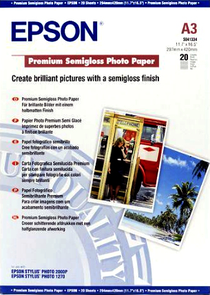 Epson Papel Fotografico Semibrillo (Premium SemiGlossy Photo) A3, 20 Hojas de 251g