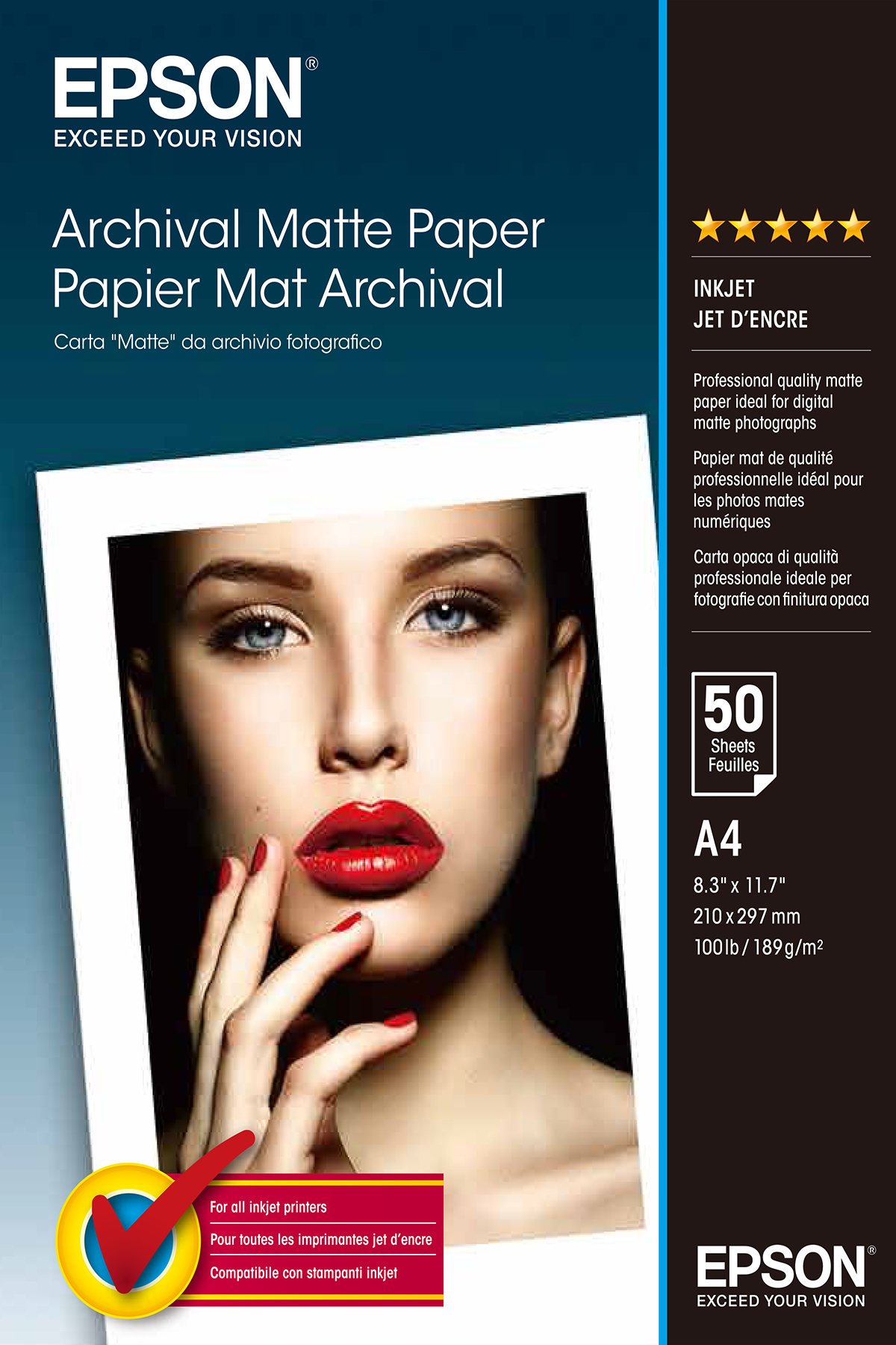 Epson Papel Mate Larga Duracion (Archival Matte Paper) A4, 50 Hojas, 192g