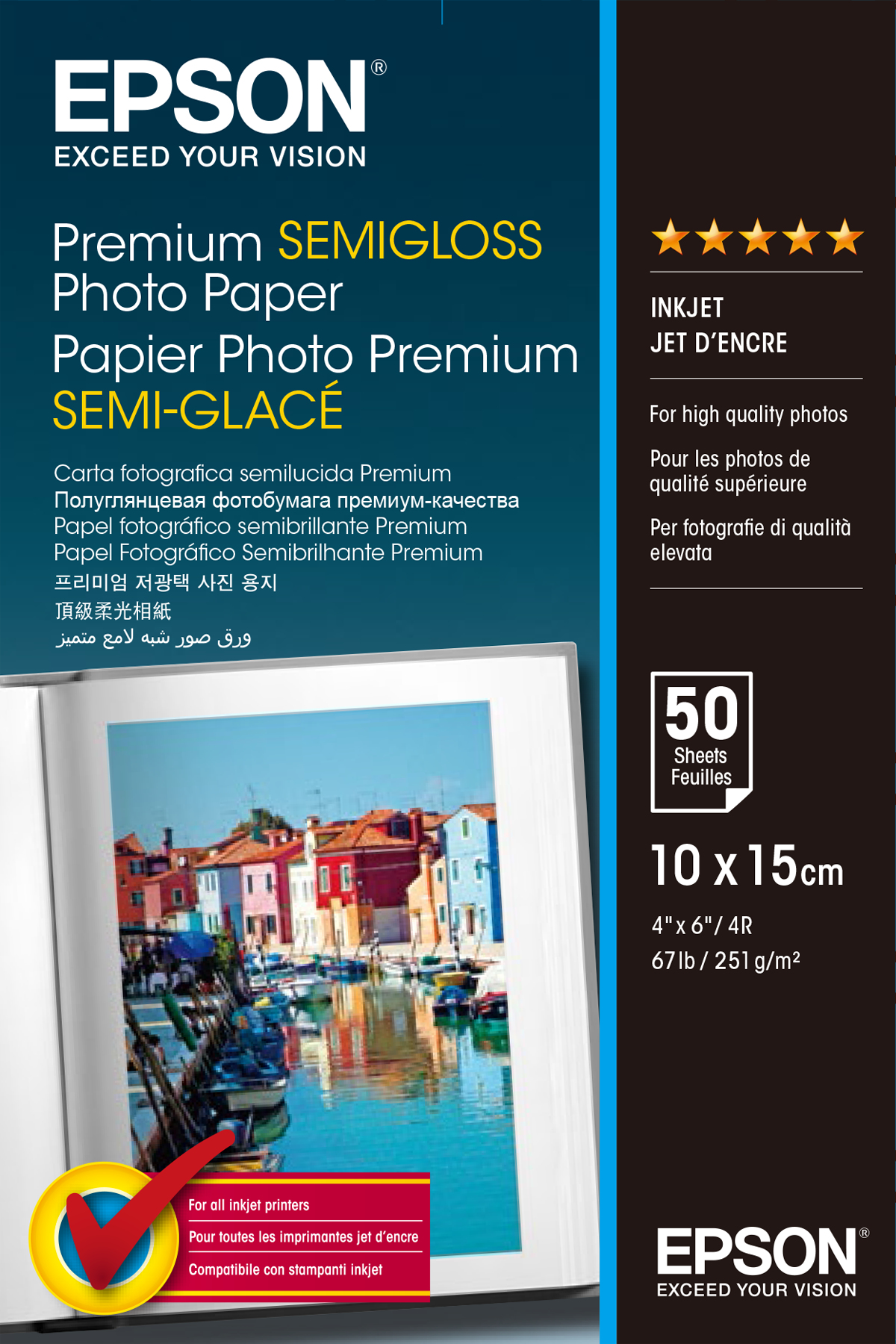 Epson Papel Fotografico Semibrillo (Premium SemiGlossy Photo) A6, 50 Hojas de 251g