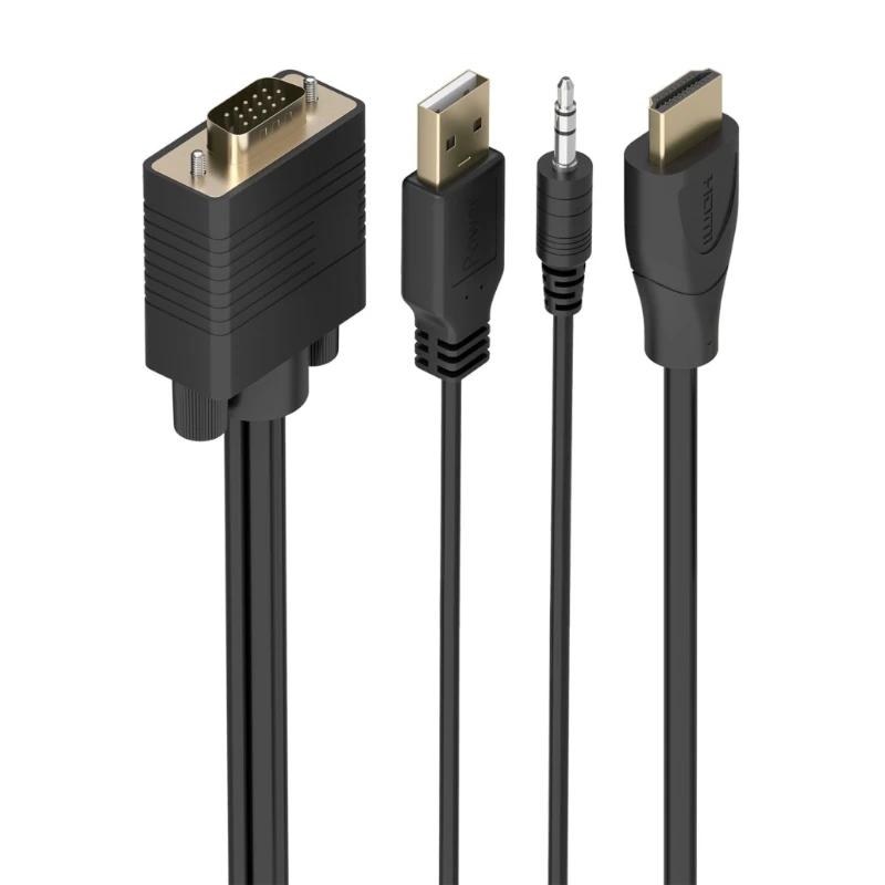 AISENS - CABLE CONVERSOR SVGA+AUDIO A HDMI, SVGA/M+JACK 3.5/M+USB-A/M-HDMI A/M, NEGRO, 2.0M
