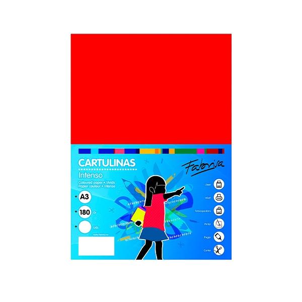 Fabrisa Pack de 50 Cartulina 180gr A3 rojo