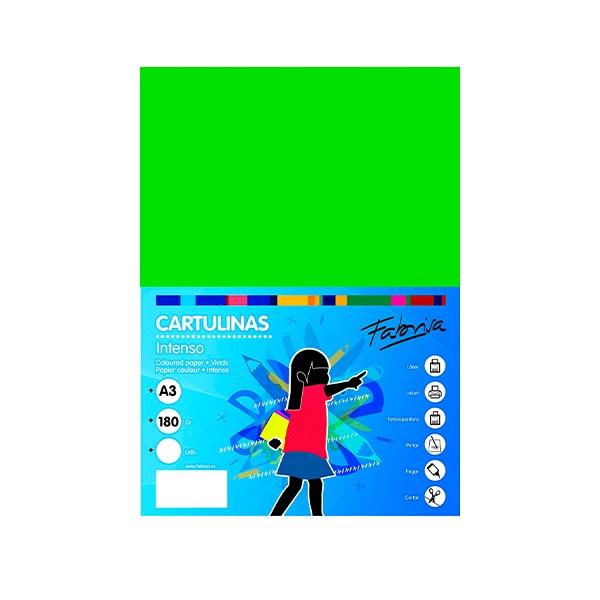 Fabrisa Pack de 50 Cartulina 180gr A3 verde fuerte