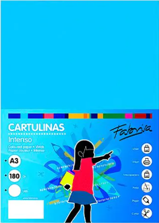 Fabrisa Pack de 50 Cartulina 180gr A3 azul turquesa