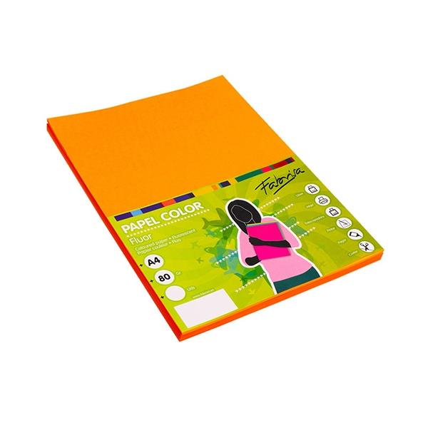Fabrisa Paq.100h papel color 75g A4 naranja fluorescente