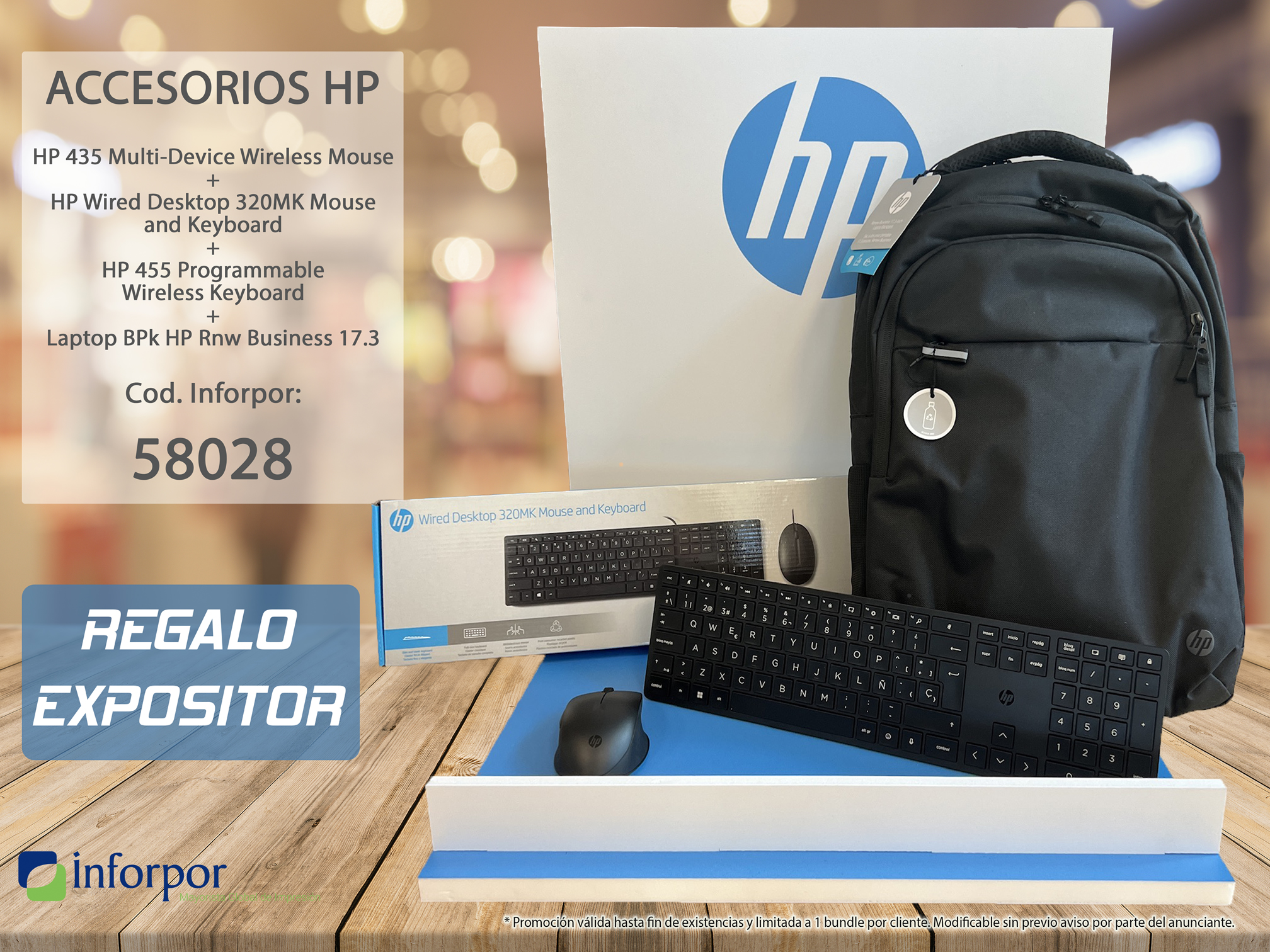 HP Pack inalambrico 235 + Ratón USB + Combo Wireless + Mochila + Expositor de Regalo