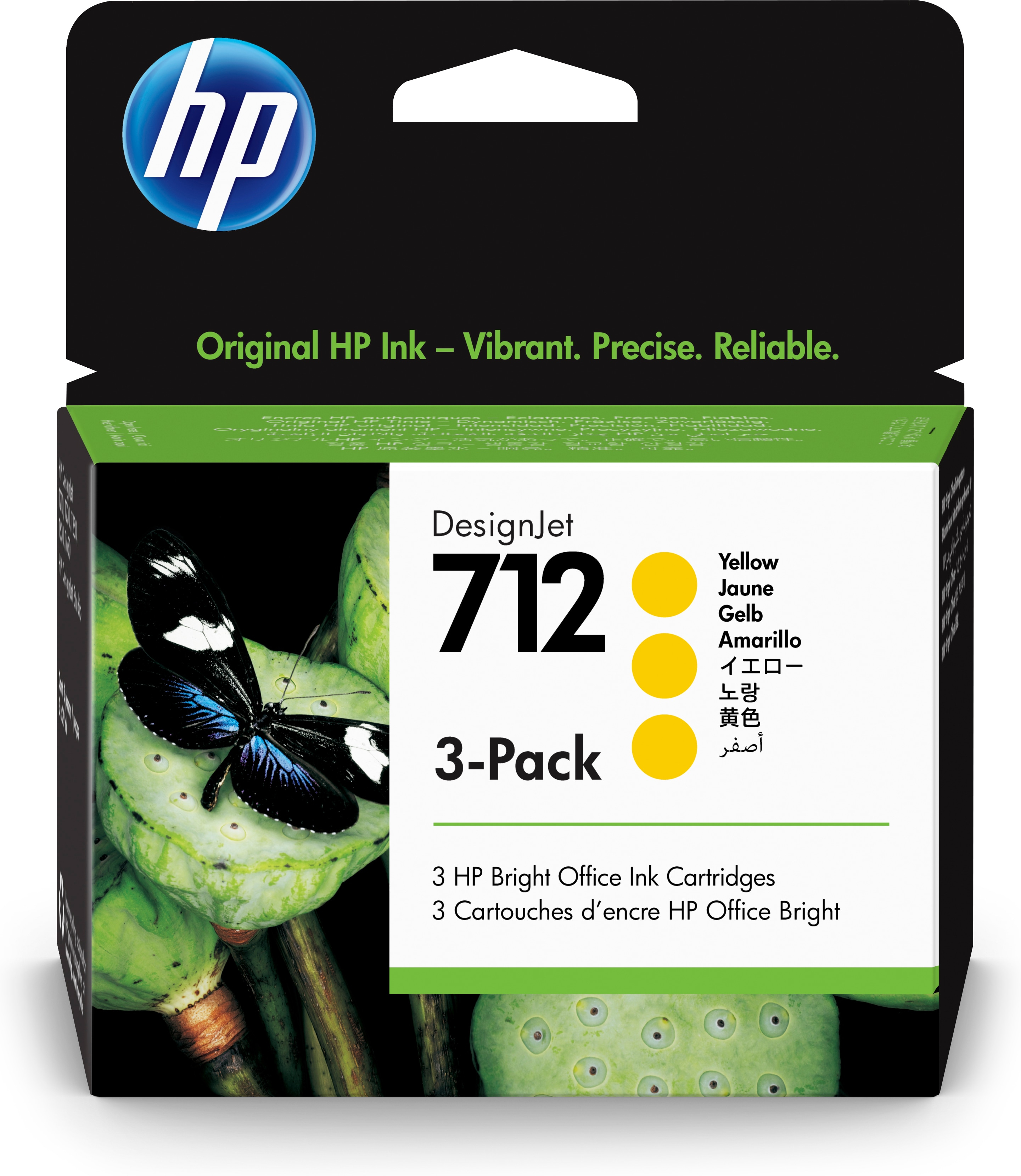 HP DesignJet T200/T600, 3 Pack Cartuchos Amarillo