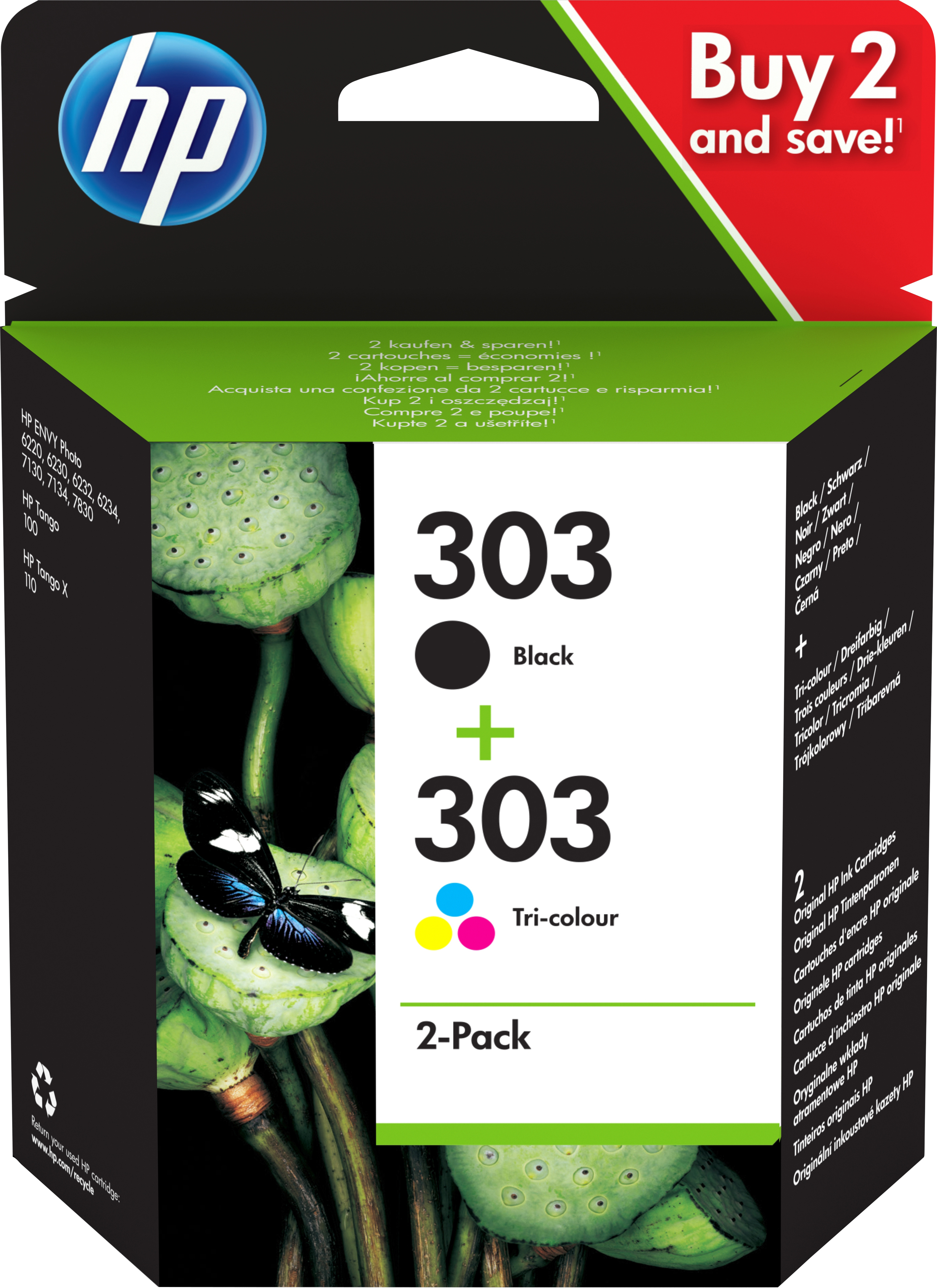 HP Envy Photo 6230, 7130, 7134, 7830 Combo Pack 2 Negro y Color Nº303