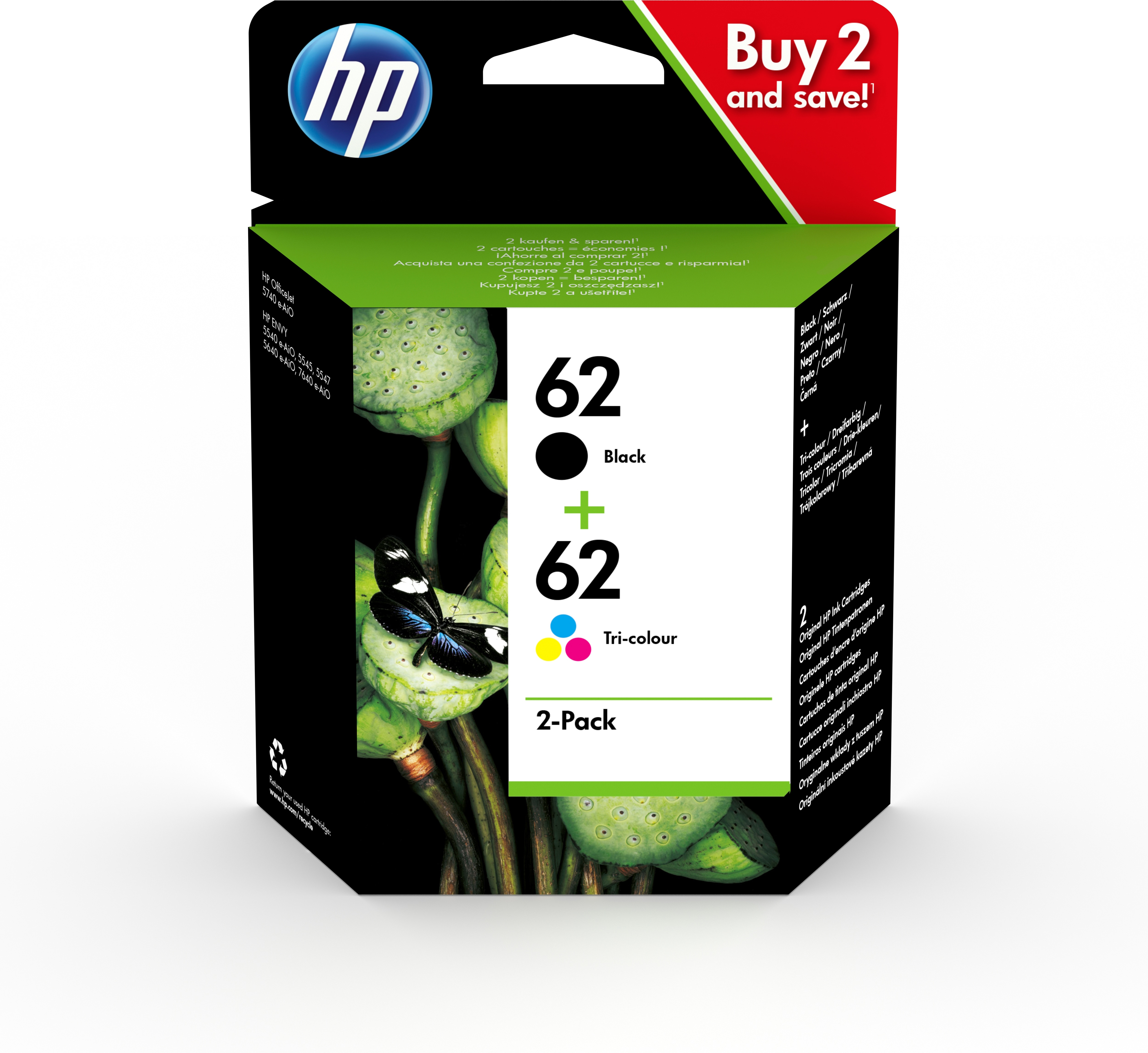 HP Envy 5604, nº62 Pack 2 Cartuchos Negro/Tricolor