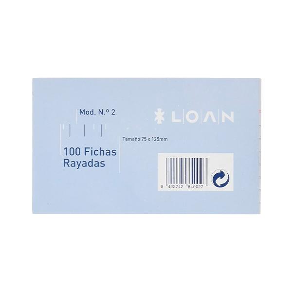 Loan Paq.100 fichas rayadas n.2 7, 5x12, 5cm