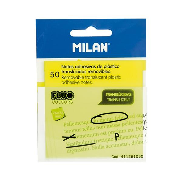Milan Bloc notas adhesivas translucidas 50h 76x76mm amarillo fluor