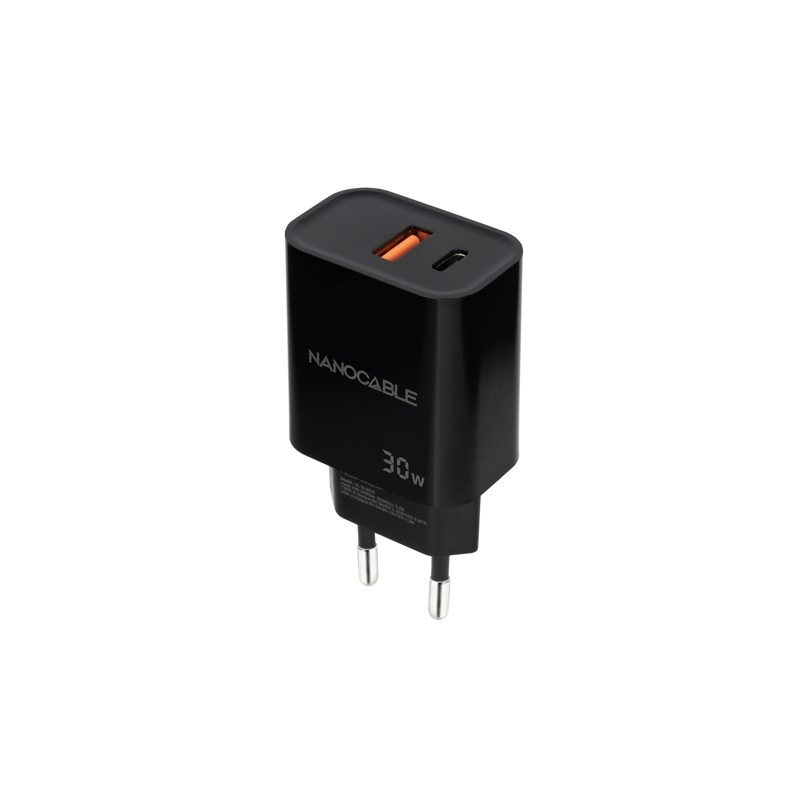 Nanocable Pd + USB-A/Qc 30W Negro – USB-C