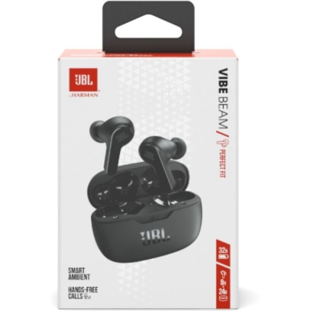 JBL Vibe Beam con estuche de carga/ Autonomía 8h/ Negra – Bluetooth