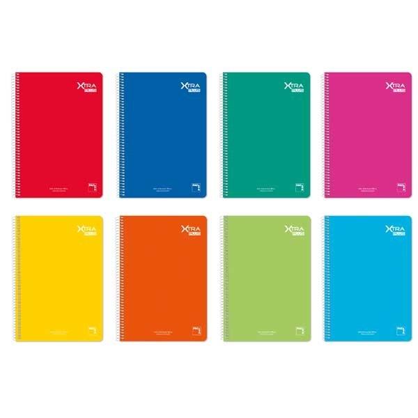 Pacsa Cuaderno Xtra Plus tapa contracolada 80h 90g pauta 3, 5mm folio colores surtidos