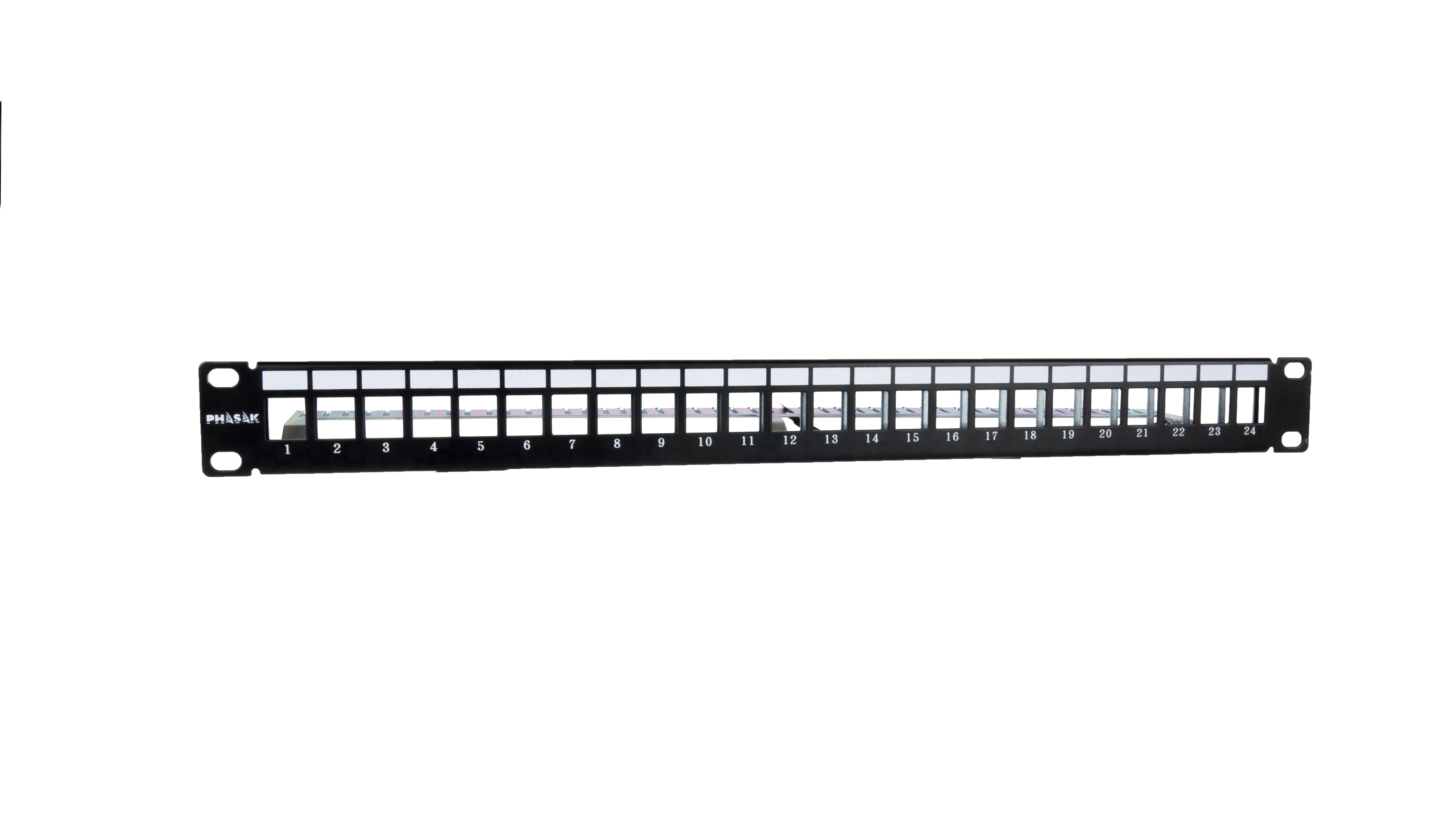 Phasak Panel frontal 19" para 24 conectores 1U con org. de cables Ftp Phasak negro