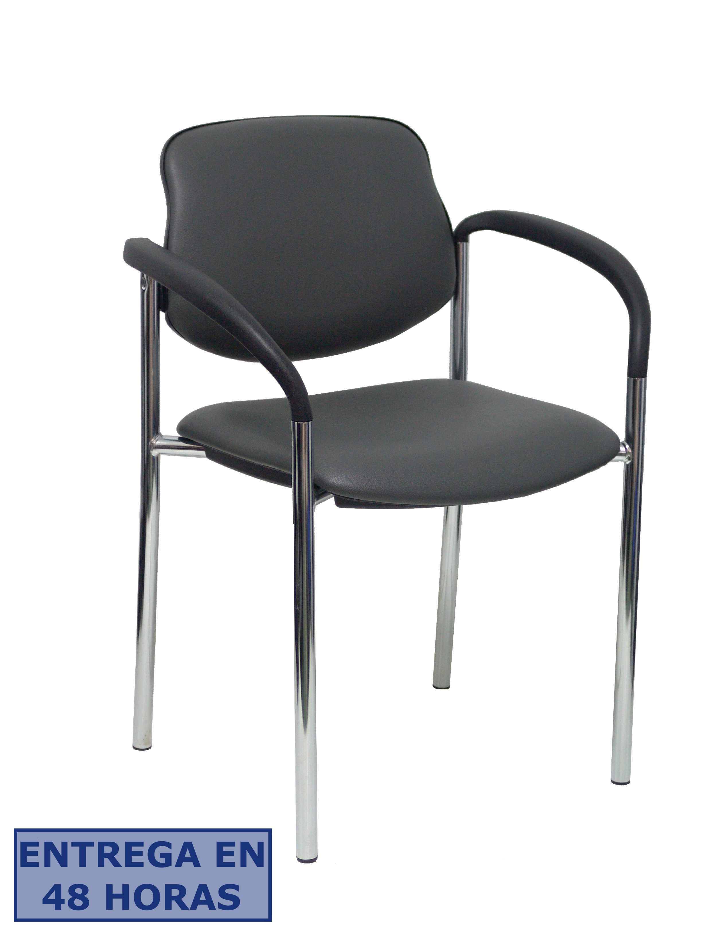 Piqueras Y Crespo Nowy Styl Silla fija Styl similpiel gris oscuro chasis cromo con brazos