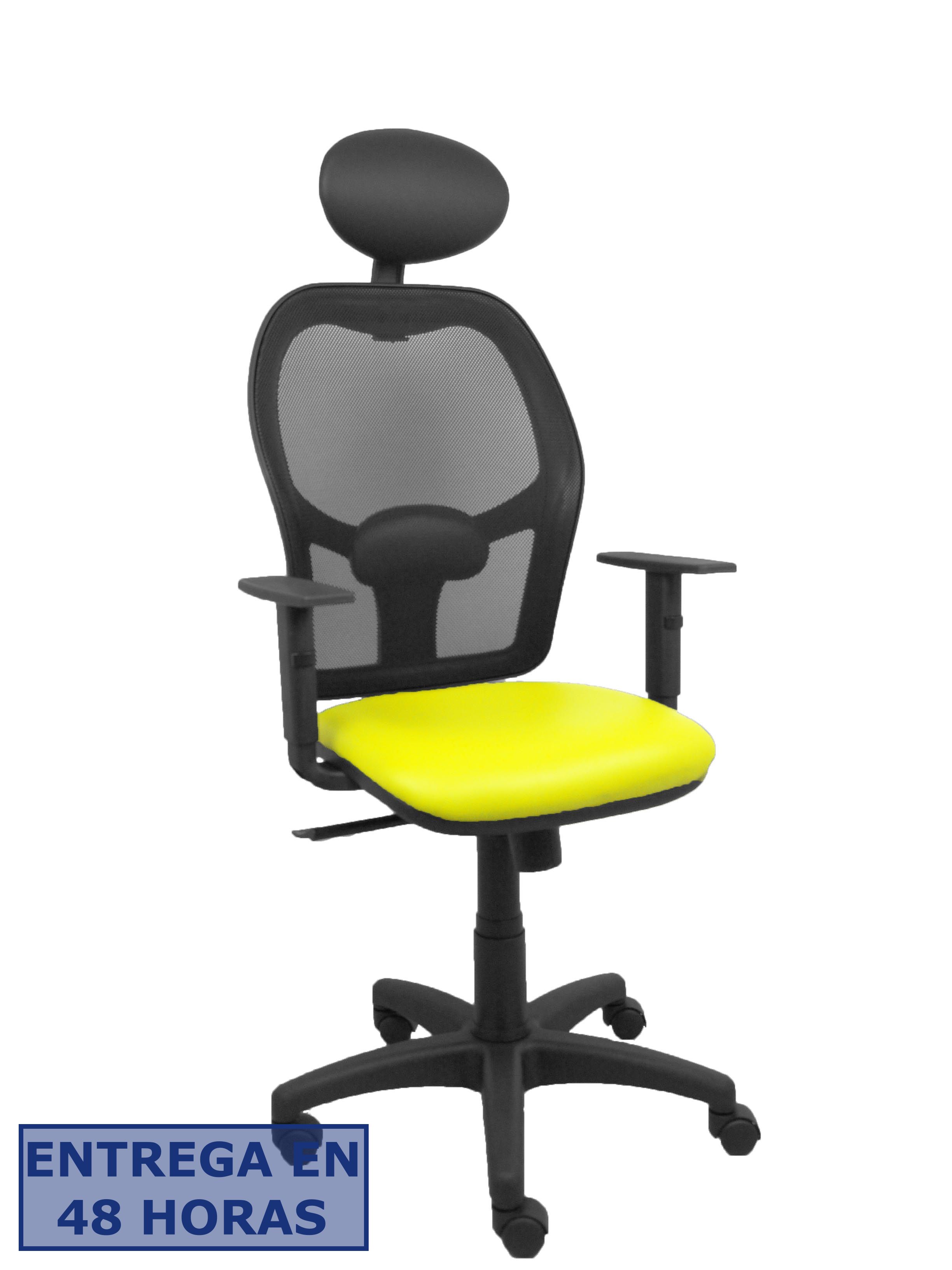 Piqueras Y Crespo Silla Alocen malla negra asiento similpiel amarillo brazos regulables cabecero fijo