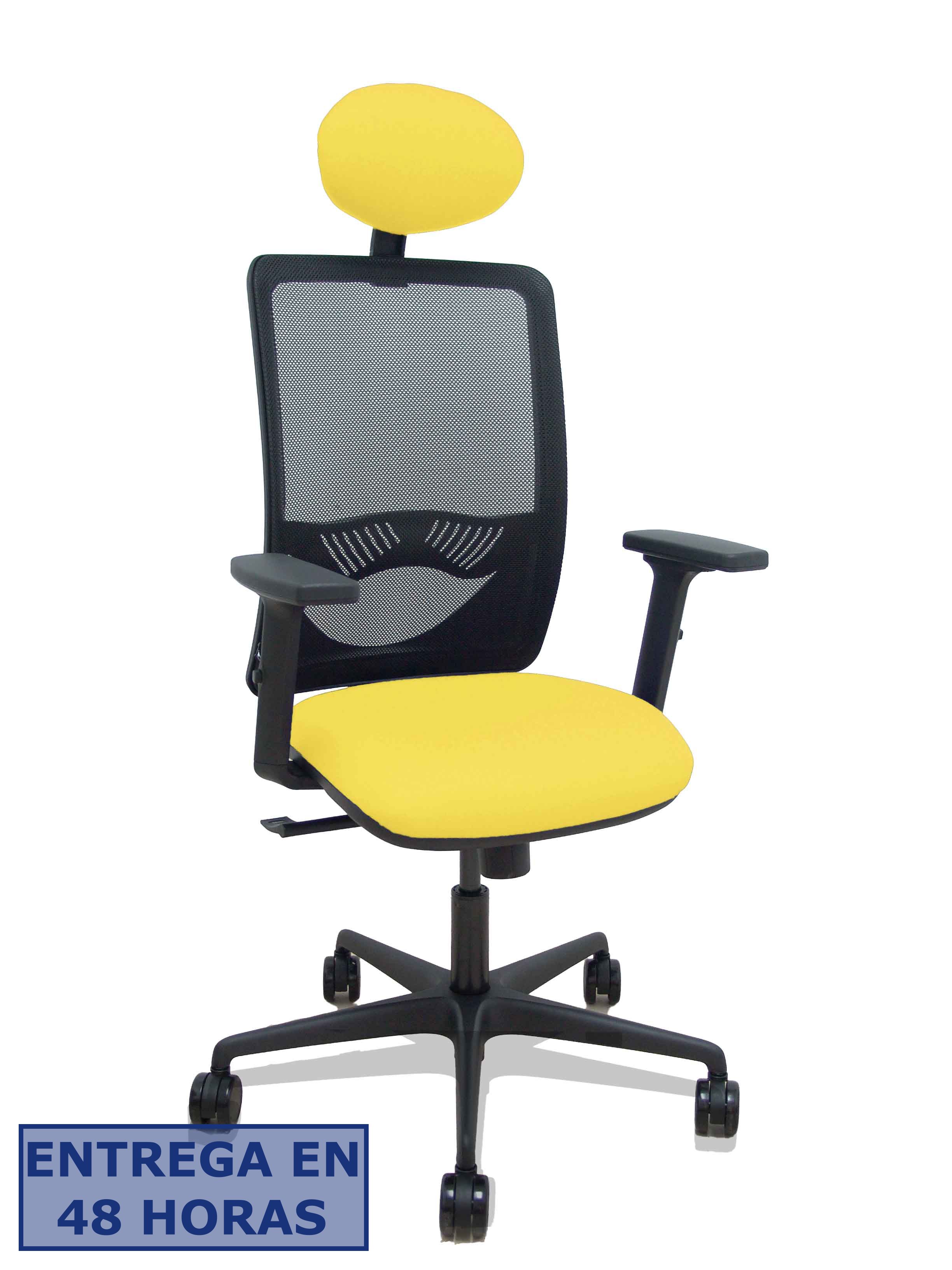 Piqueras Y Crespo Silla Zulema sincro malla negra asiento bali amarillo brazos 2D ruedas 65mm cabecero