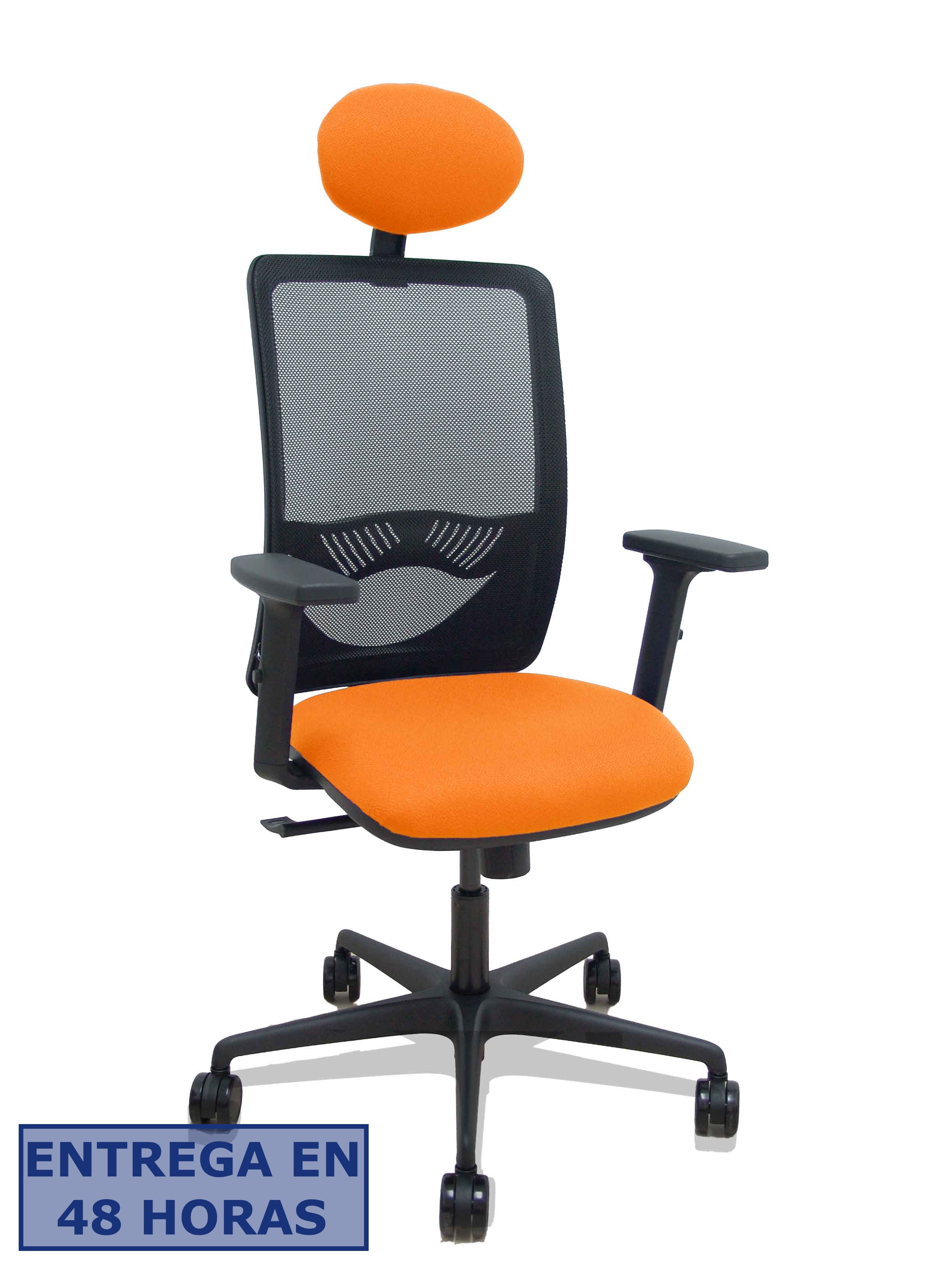 Piqueras Y Crespo Silla Zulema sincro malla negra asiento bali naranja brazos 2D ruedas 65mm cabecero